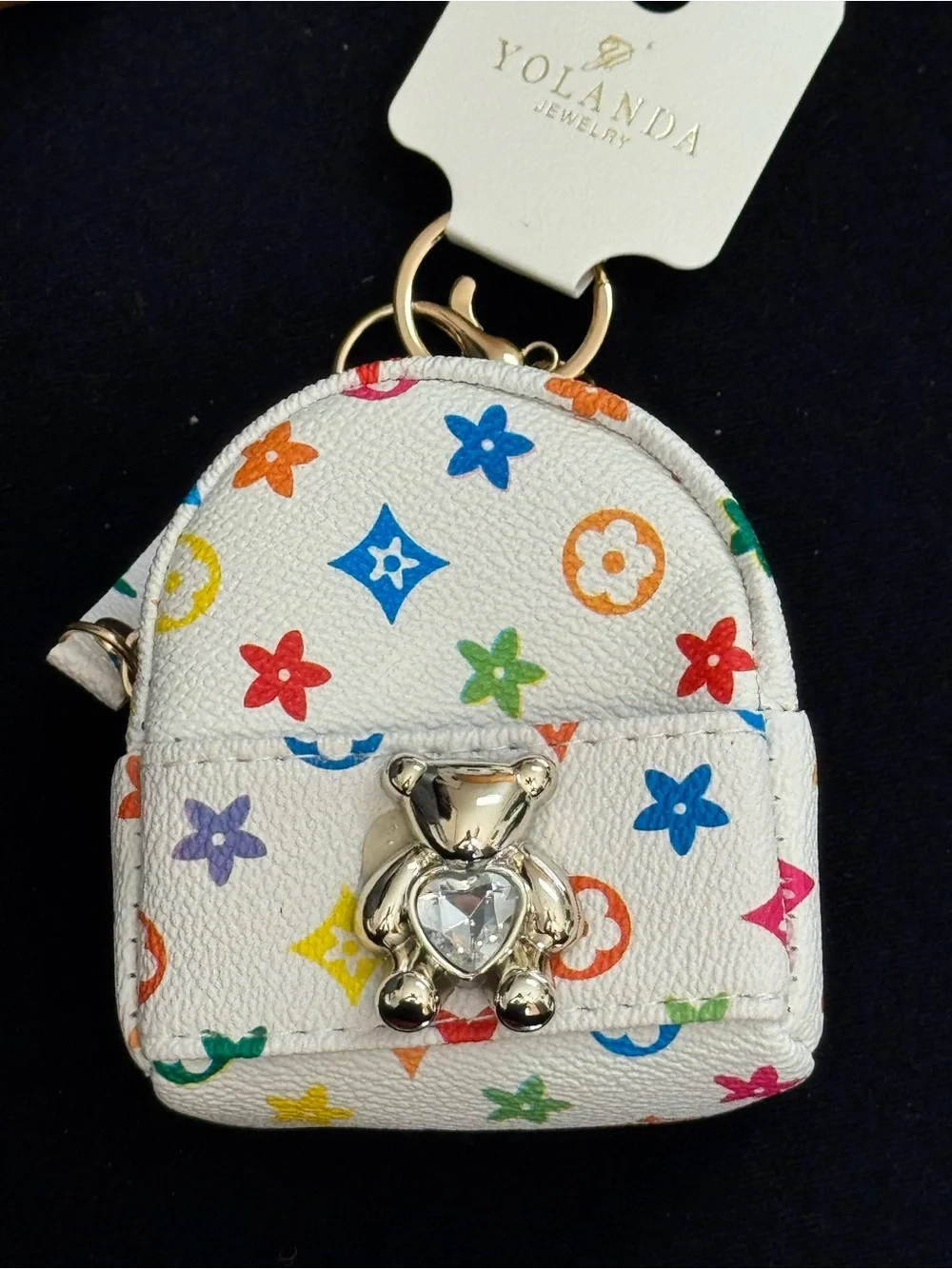 NWT Yolanda Mini Backpack Keychain Bag charm Coin Purse Wallet White Multi-Color